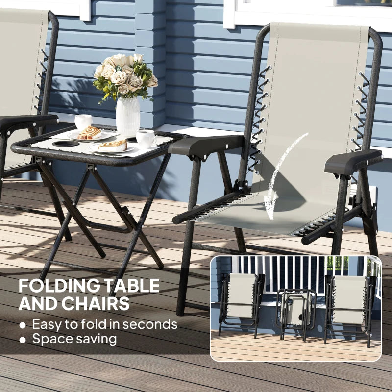 3 Pieces Patio Bistro Set, Outdoor Folding Table and Chairs Set, Metal Patio Furniture Set with Cup Holders