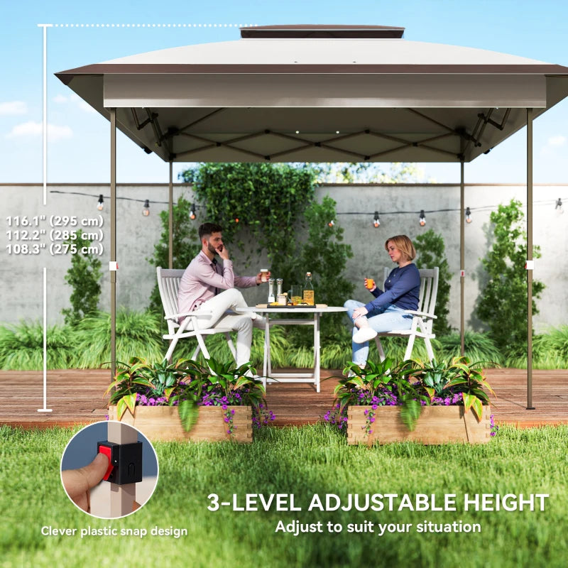 12' x 12' Pop Up Canopy Sun Shade Instant Tent Folding with Mesh Sidewalls, Beige and Dark Brown