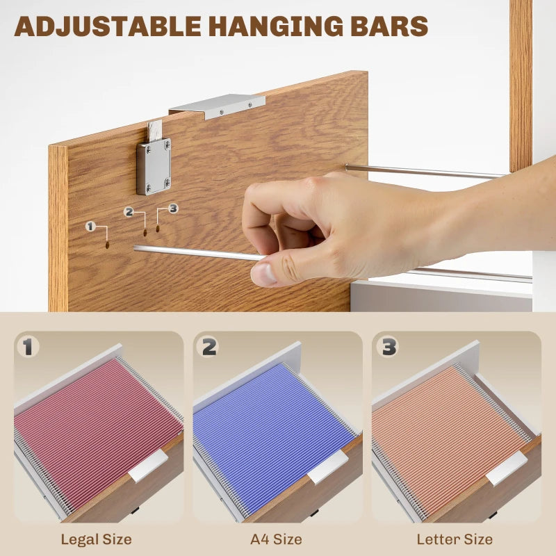 2 Drawer Small Filing Cabinet Lockable Office Storage Cabinet with Hanging Bars for A4 Legal Letter White Nature Wood
