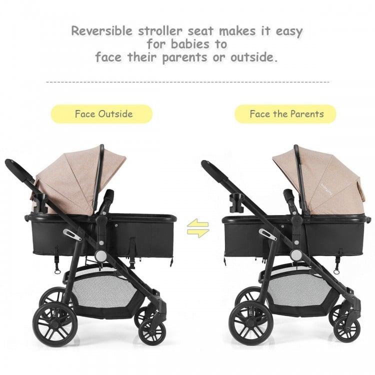 2 in 1 Foldable Pushchair Newborn Infant Baby Stroller-Coffee