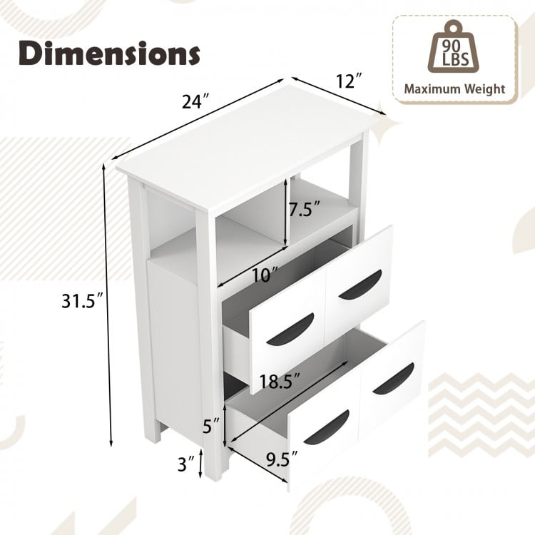 24 Inch Floor Cabinet with 2 Open Compartments and 2 Drawers-White