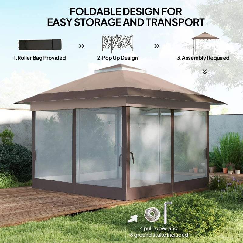 12' x 12' Foldable Pop-up Party Tent Instant Canopy Sun Shade Gazebo Shelter with Steel Frame, Khaki