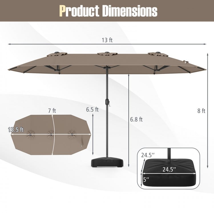 13FT Double-sided Patio Twin Table Umbrella with Crank Handle-Tan