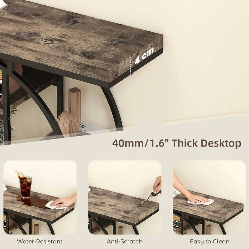39.4" Console Table with Storage Shelves, Industrial Sofa Table for Living Room, Hallway, Rustic Brown