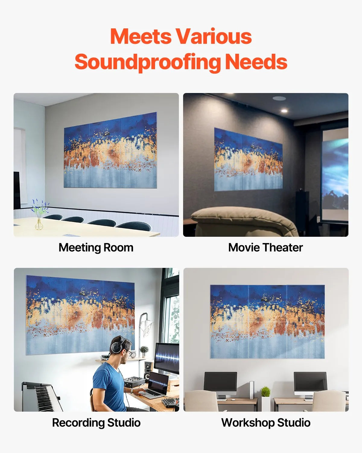 VEVOR 6 Pack Art Acoustic Panels 23.6 x 23.6 inch Self Adhesive for Home Pastel