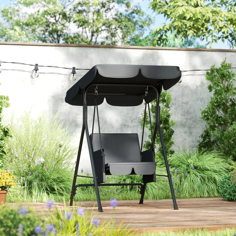 1-Seat Outdoor Porch Swing Patio Swing with Adjustable Canopy, Removable Seat and Back Cushion for Garden, Poolside