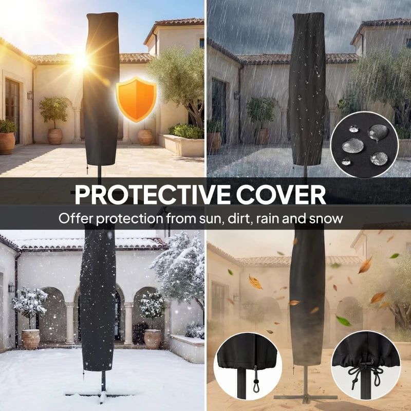 11.3 ft Cantilever Patio Umbrella with Light, Cover, Aluminium UPF50+ Offset Outdoor Umbrella Parasol, Navy Blue