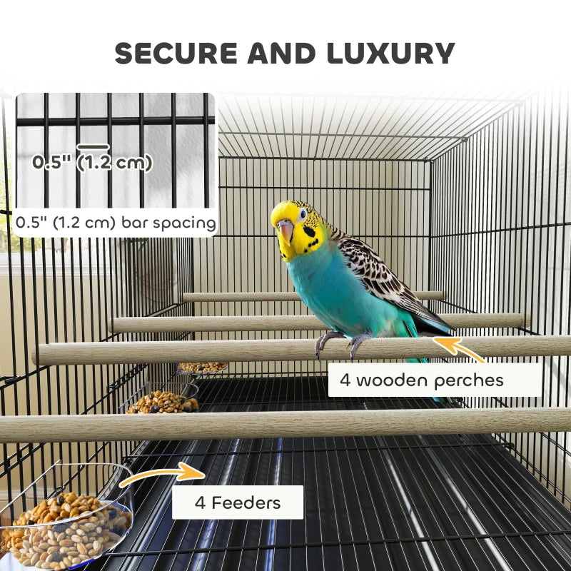 46" H Bird Cage, Large Parakeet Cage for Budgie, Lovebird, Canary, Finches with Divider, Black