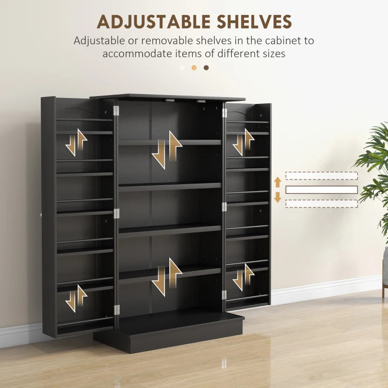 41" Kitchen Pantry Cabinet with 5-tier Shelving, 12 Spice Racks, Anti-Tipping, 2-Door Storage Cabinet with 3-Level Adjustable Shelves, Black