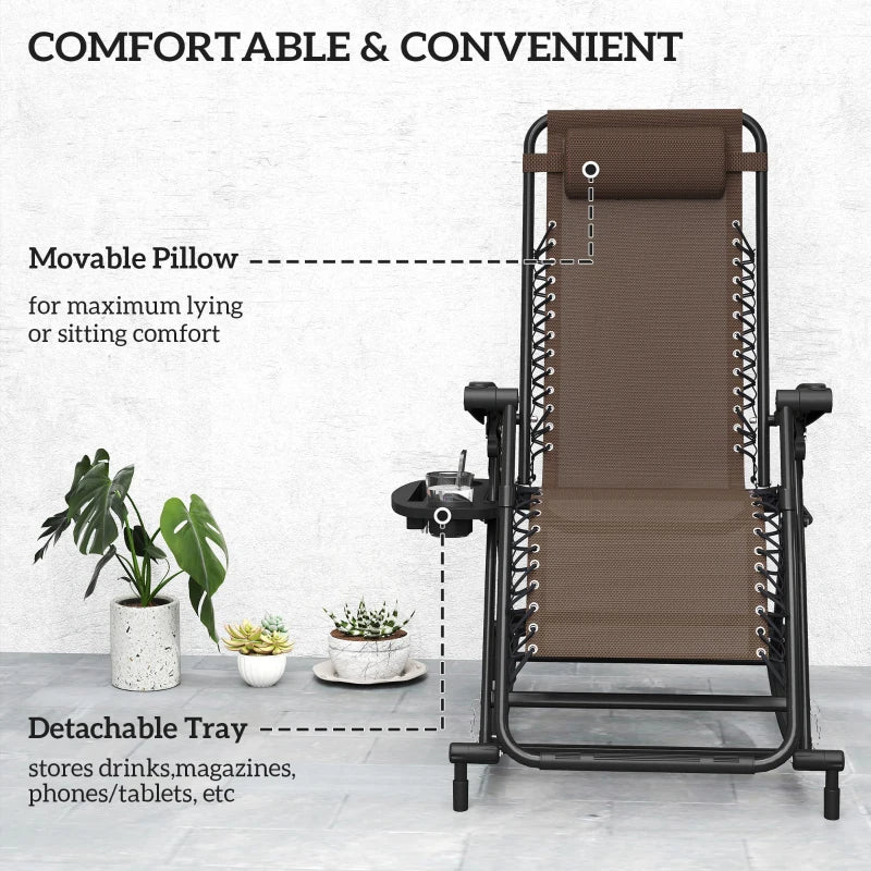 2 in 1 Adjustable Zero Gravity Reclining Lounge Chair Garden Recliner and Rocker Foldable Sun Lounger Napping Seat w/ Headrest & Tray Brown