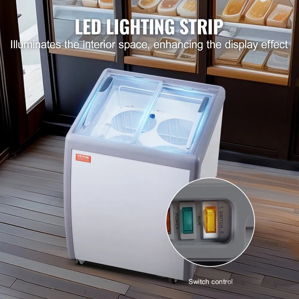 VEVOR 5.6 Cu.ft Commercial Ice Cream Display Case Gelato Dipping Freezer Cabinet