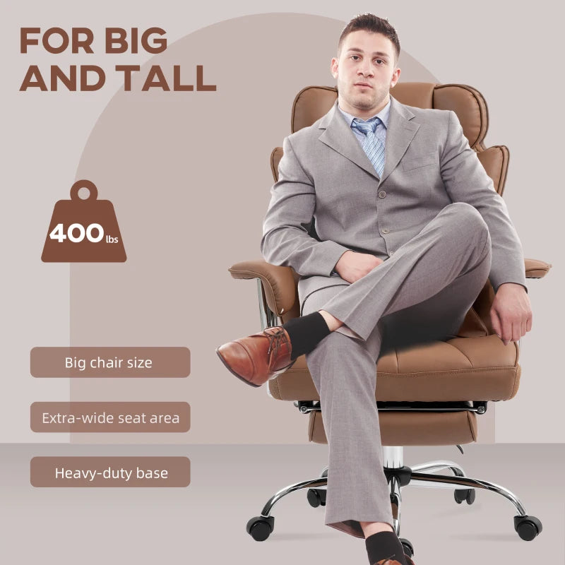 400LBS Massage Office Chair, Executive Office Chair with 6-Point Vibration, Footrest and Lumbar Support, Brown