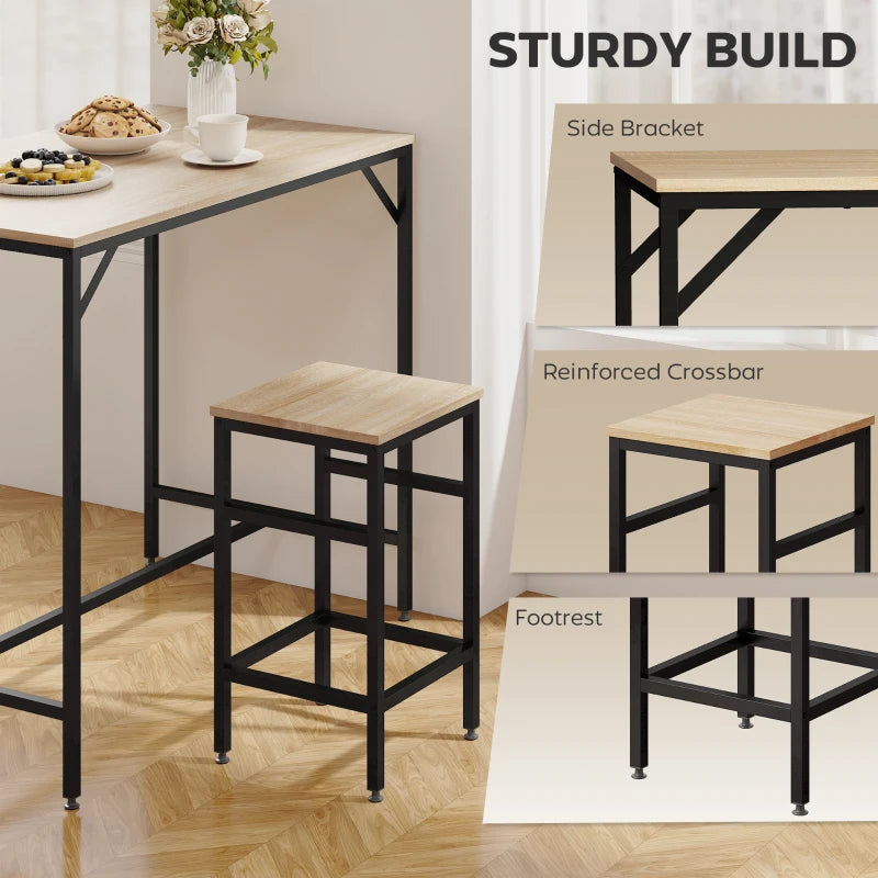 5 Pieces Industrial Rectangular Bar Table Set, Dining Table Set Breakfast Table with 4 Stools for Dining Room, Kitchen, Dinette, Oak