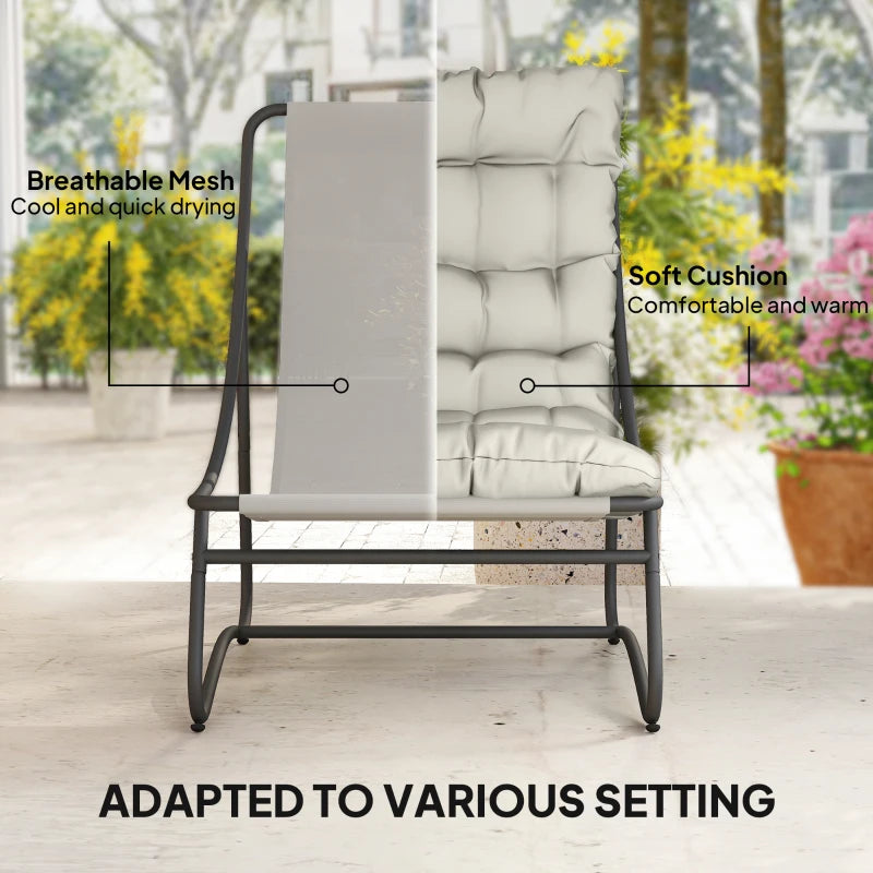 3 Piece Outdoor Bistro Set, Round Patio Table and Chairs Set for 2 with Breathable Mesh Seat and Cushions, Light Grey