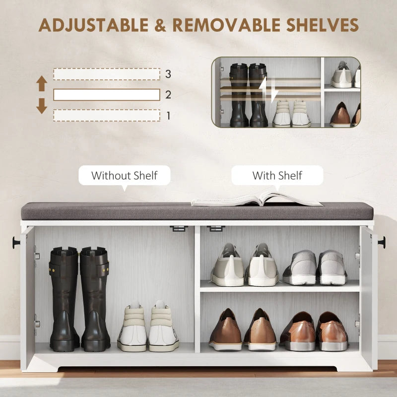 Shoe Storage Bench with Padded Seat, Entryway Bench Holds up to 352 lb, Shoe Organizer, 8 Pairs, White Wood Grain