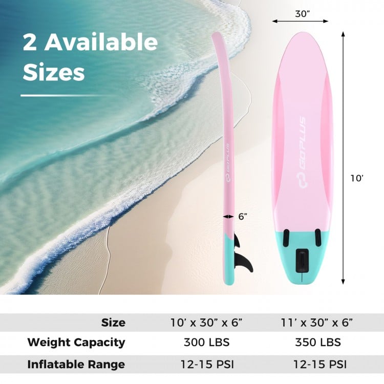 10/11 Feet Inflatable Stand up Paddle Board with 3 Fins and Adjustable Paddle