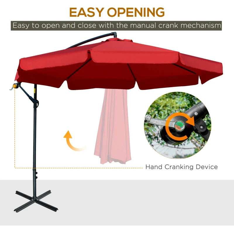 11FT Cantilever Patio Umbrella with Offset Hanging, Easy Tilt Adjustment & Cross Base for Backyard, Poolside, Red