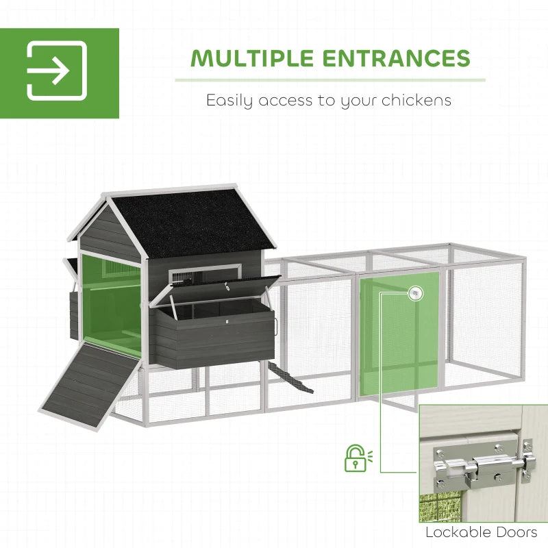 137" Wooden Chicken Coop with Chicken Run, Nesting Box, Dark Grey