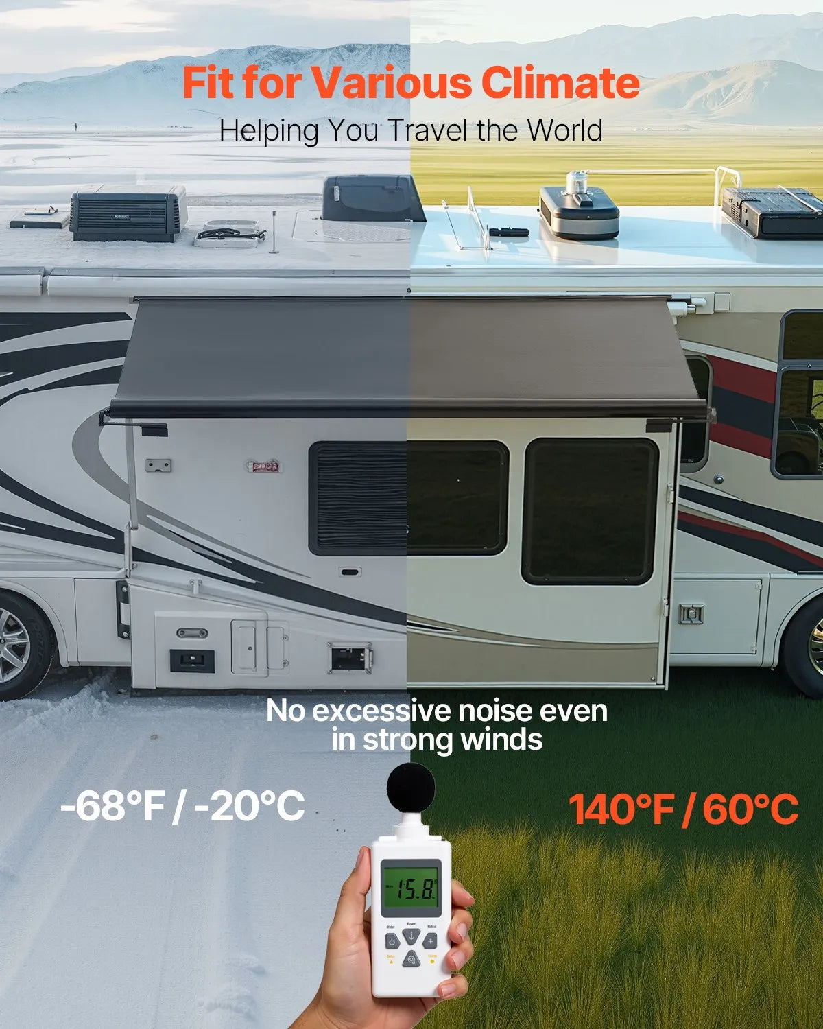 VEVOR 8'1" (7'7") RV Slide Out Awning Black Slide Topper Awning for RVs