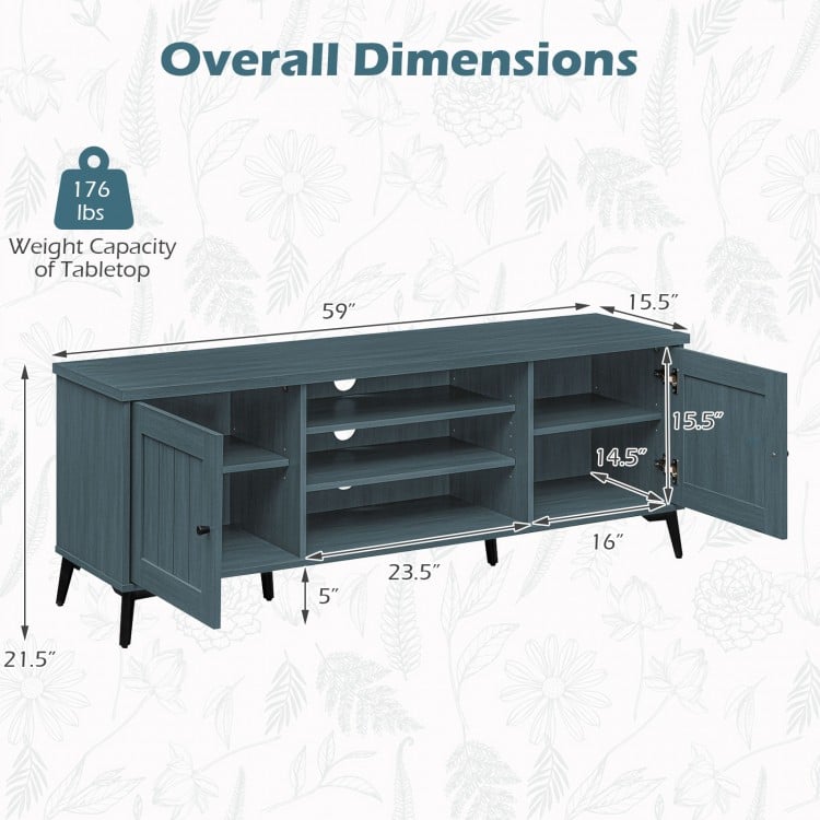 2-Door TV Stand for TVs up to 65 Inch Mid Century Modern Entertainment Center-Turquoise