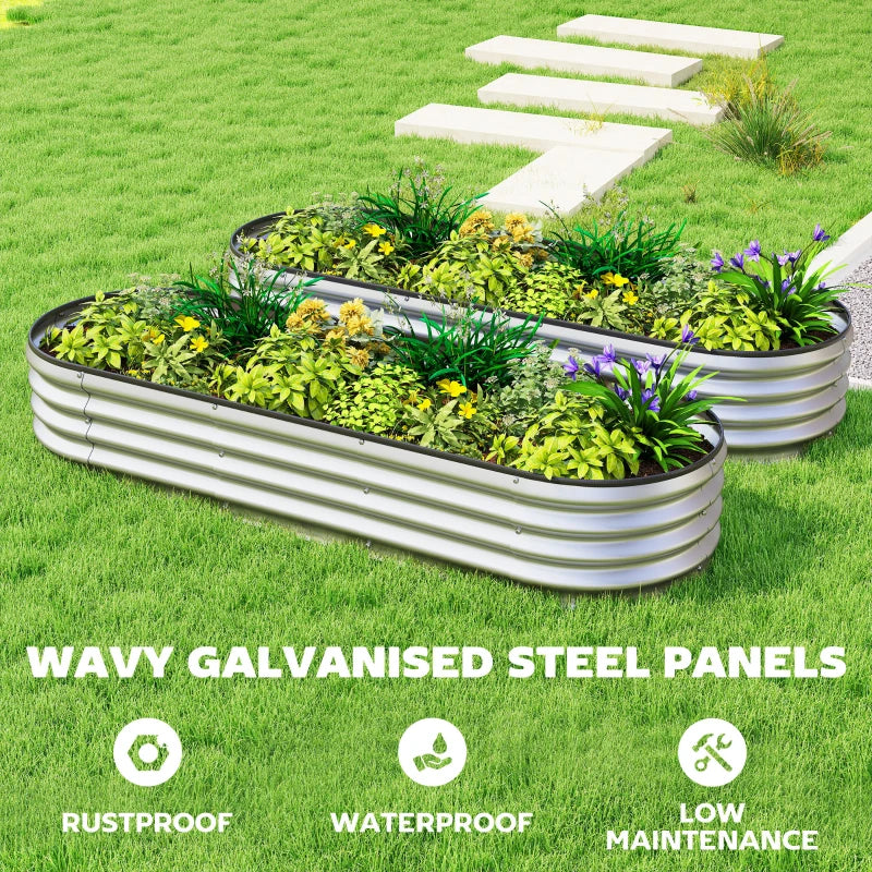 2Pcs Galvanized Raised Garden Bed, 6 x 2 x 1 ft Modular Metal Garden Beds with Rubber Strip Edging, Silver