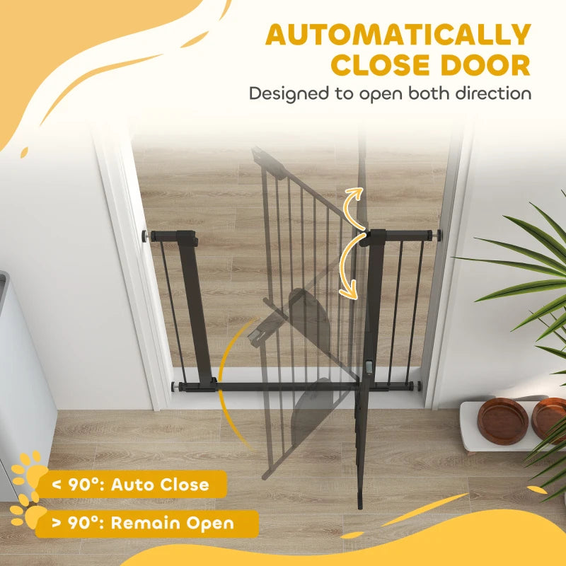 30"-41" Extra Wide Pet Gate Barrier with Small Door, 35"H Dog Gate with Safety Gate Barrier, Stair Pressure Fit, Black