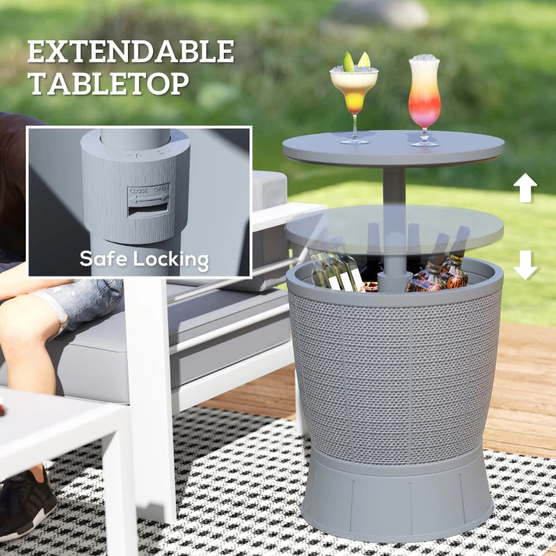 11 Gallon Patio Cooler Side Table, Outdoor Cooler Bar Table with Height Adjustable Top, Drainage Plug, Grey