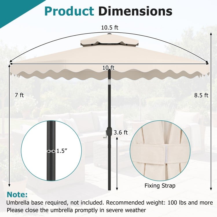 10 Feet Patio Umbrella with Push Button Tilt and Crank-Beige