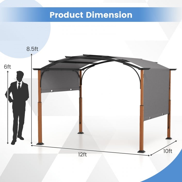 10 x 12 FT Outdoor Retractable Pergola with Retractable Canopy for Patio-Gray