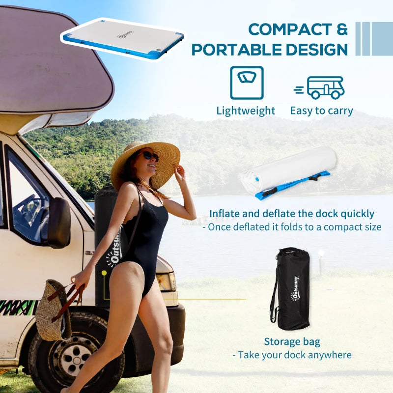 10' x 7' Water Floating Dock, Rafting Inflatable Island with Air Pump and Backpack for Pool, Beach, Ocean, Blue & Green
