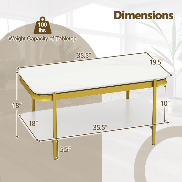 2-Tier Modern Rectangular Coffee Table with Sintered Stone Top-White