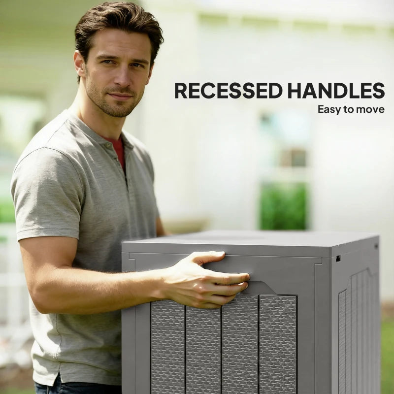 28 Gallon Deck Box, Resin Outdoor Storage Box with Handles, Waterproof and UV Resistant Storage Container