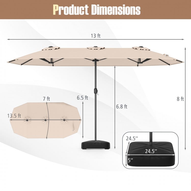 13 Feet Double-Sided Patio Twin Table Umbrella with Crank Handle-Beige