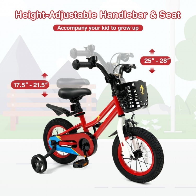 12 Inch Kids Bike Children Bicycle with Training Wheels for 3-4 Years Old-Red