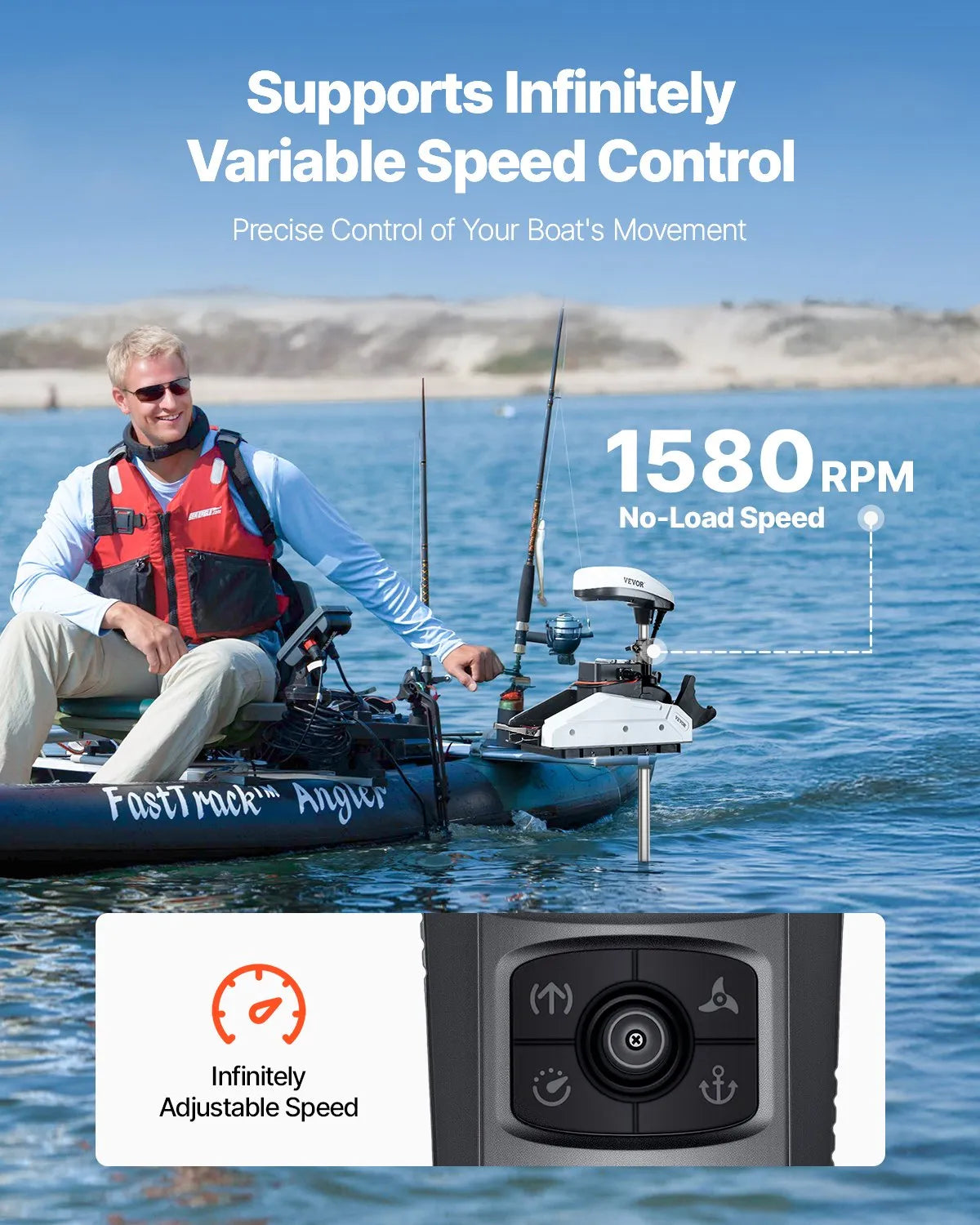 VEVOR 55lb 12V Thrust Electric Trolling Motor Saltwater Boat Engine 54" Shaft
