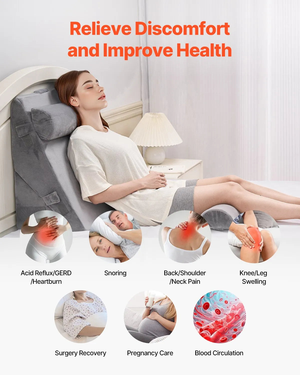 VEVOR Orthopedic Bed Wedge Pillow 4 Pcs Adjustable for Back Leg Neck Sleep GERD