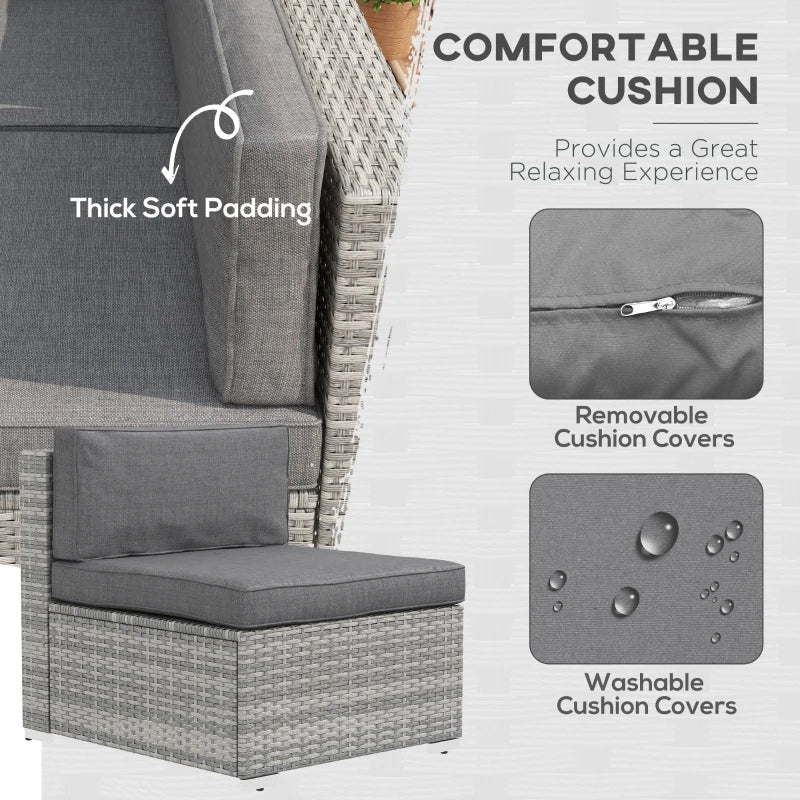 7 Pieces Patio Furniture Set, Rattan Conversation Set Garden Wicker Sofa Set with Washable Cushions and Coffee Table, Grey