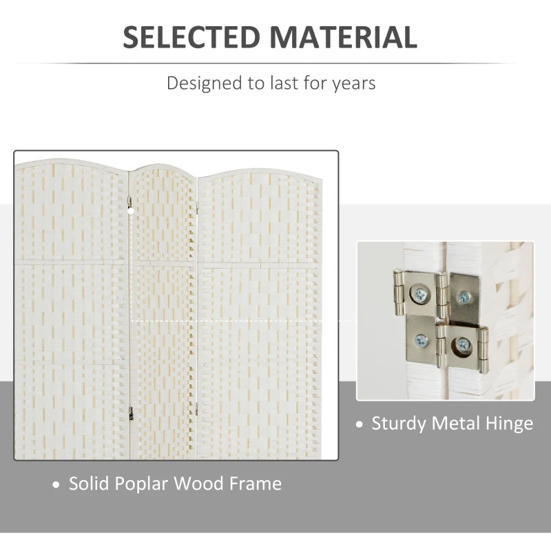 6ft Folding Room Divider, 3 Panel Wall Partition with Wooden Frame for Bedroom, Home Office, White