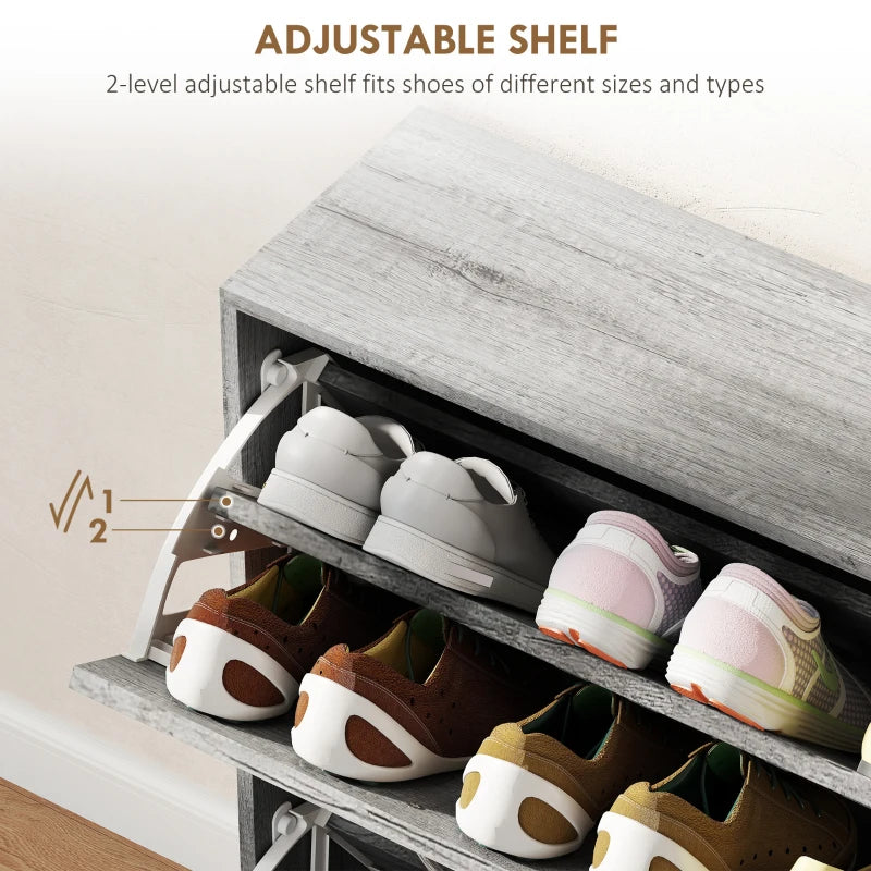 Shoe Storage Cabinet with 4 Flip Drawers, Narrow and Slim, 12-20 Pair of Shoes Organizer for Hallway, Entryway, Grey