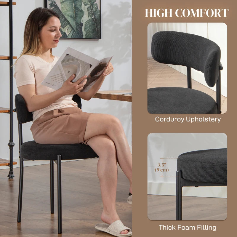 4 Pieces Kitchen Chairs, Modern Dining Chairs w/ Corduroy Upholstery and Steel Legs for Living Room, Black