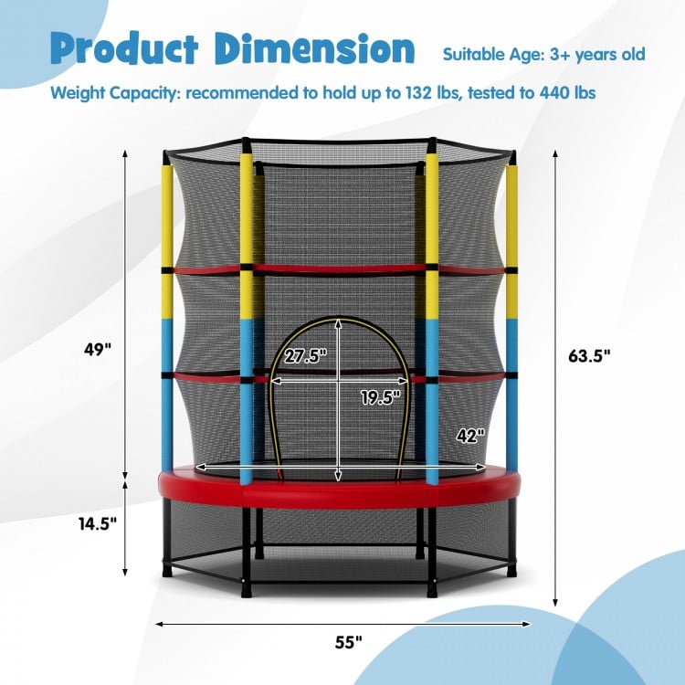 Kids Trampoline Recreational Bounce Jumper with Safety Enclosure Net
