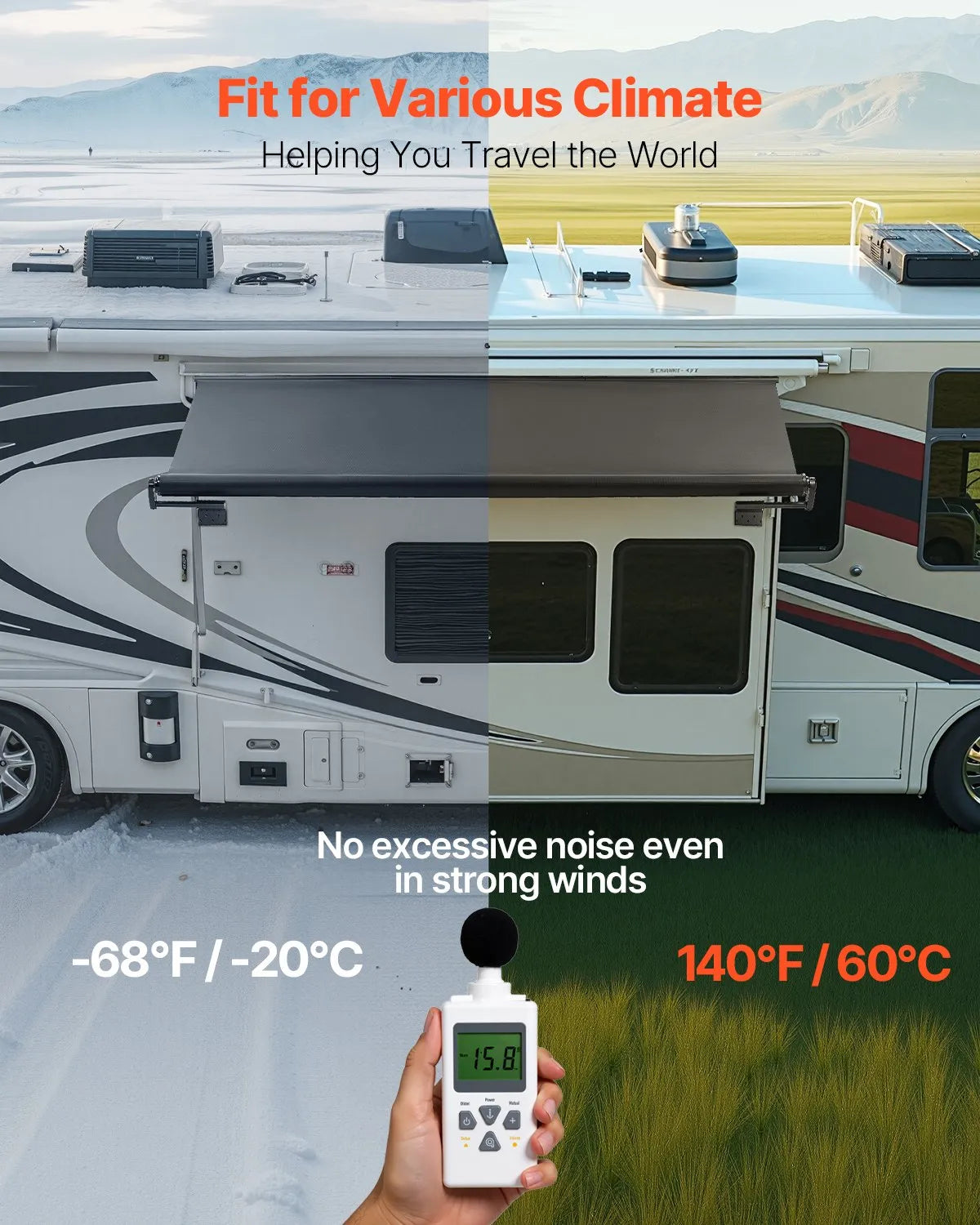 VEVOR 12'7" (12'1") RV Slide Out Awning Black Slide Topper Awning for RVs