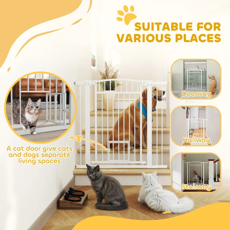 30"-41" Extra Wide Pet Gate with Small Door, 37" H Dog Gate with 3-Inch and 5.5-Inch Extension Kit
