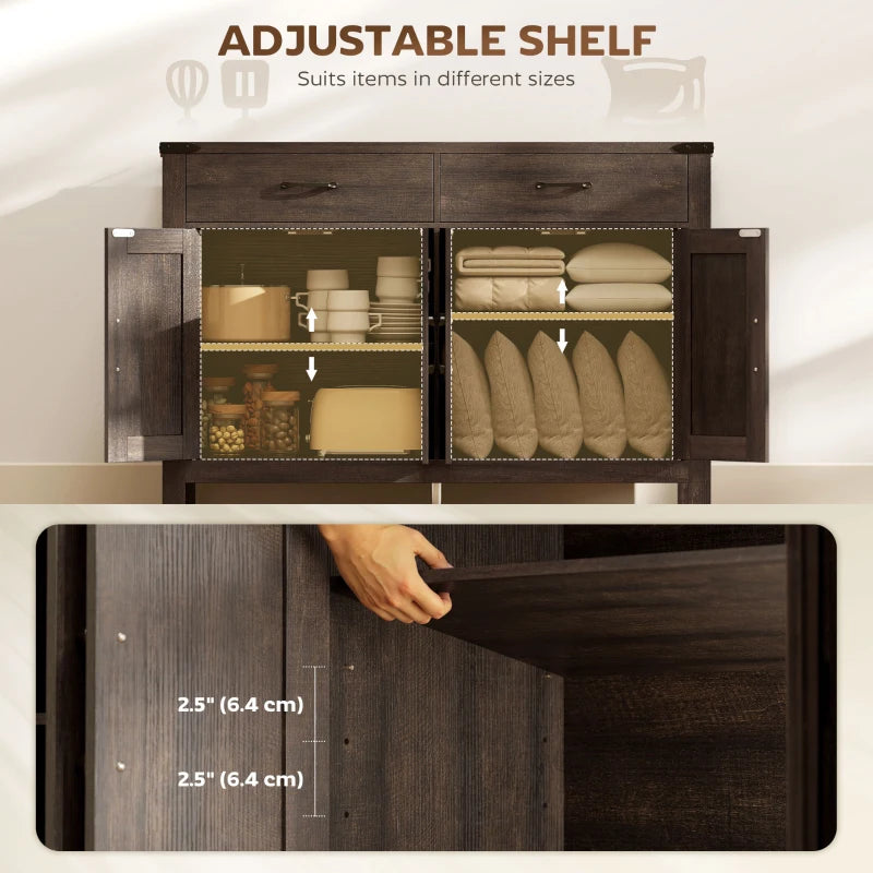 Sideboard Buffet Cabinet, Farmhouse Kitchen Storage Cabinet with 2 Drawers and Shelves for Living Room, Entryway