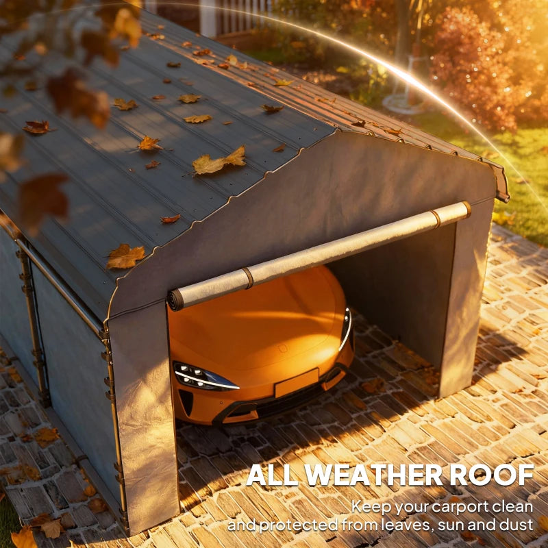 12' x 20' Metal Carport, Heavy Duty Garage Car Shelter with Galvanized Metal Roof and Removable Sidewalls, Light Grey