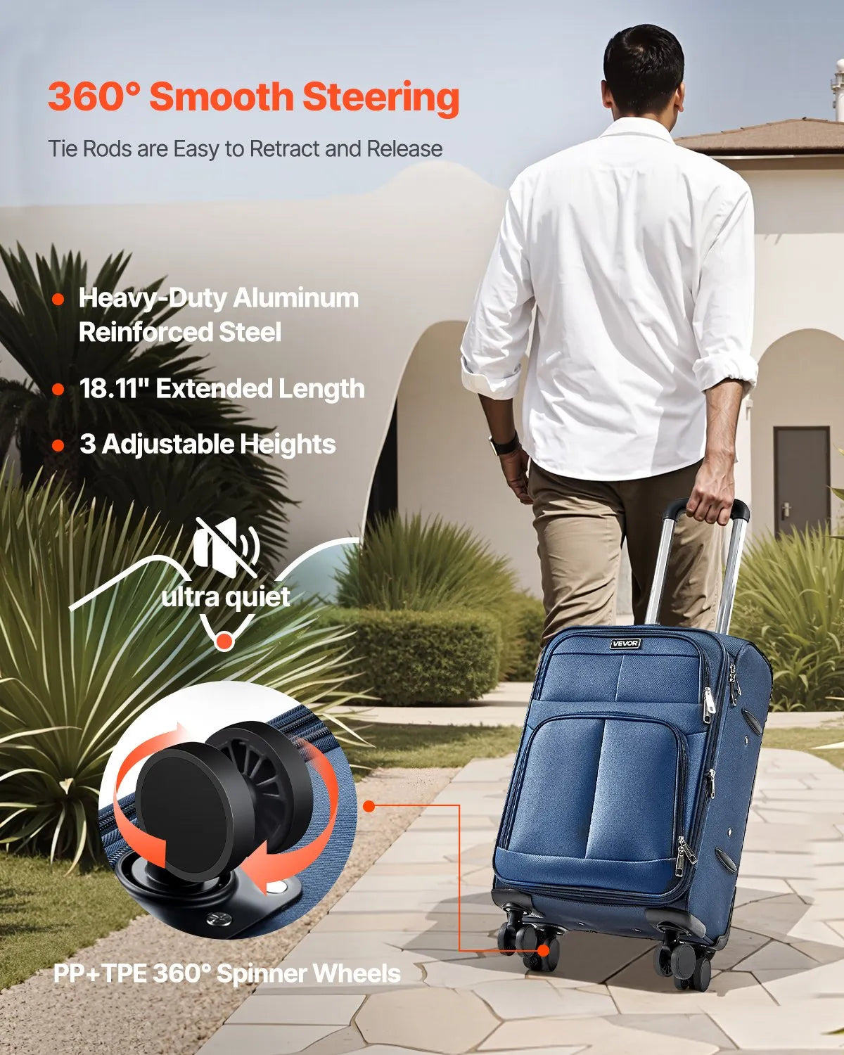 VEVOR 20" Softside Expandable Luggage with Spinner Wheels Carry on Suitcase Blue