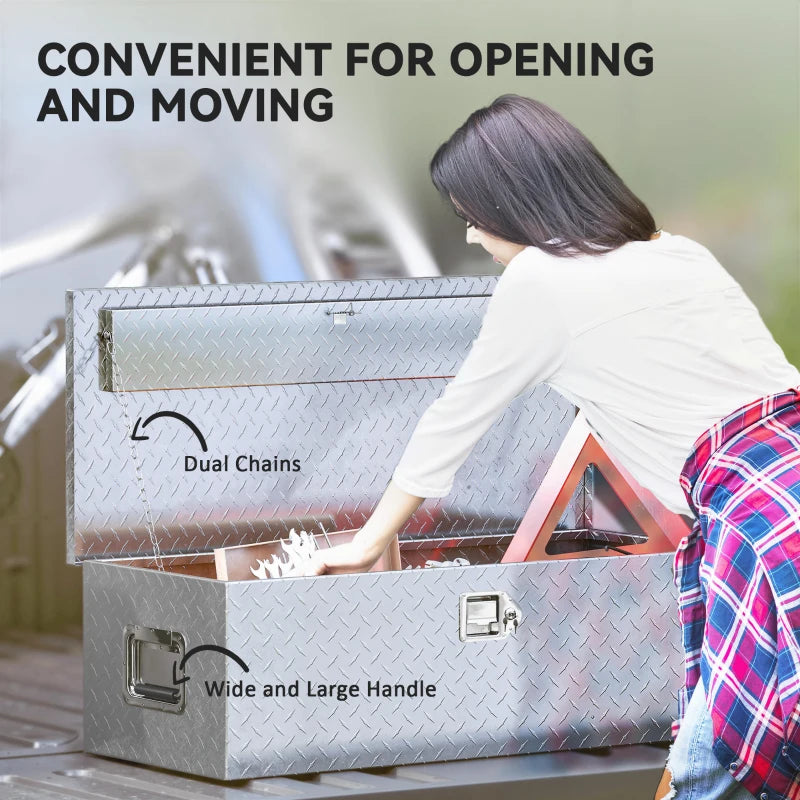 30 Inch Truck Bed Tool Box, Heavy Duty Aluminum Diamond Plate Trailer Tongue Box with Side Handle and Locks Keys