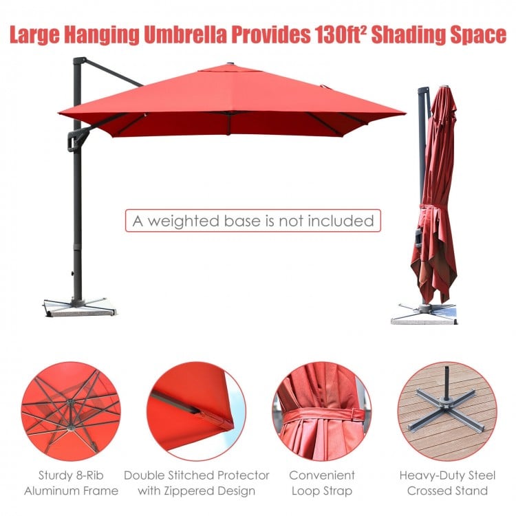10 x13 Feet Rectangular Cantilever Umbrella with 360° Rotation Function-Orange