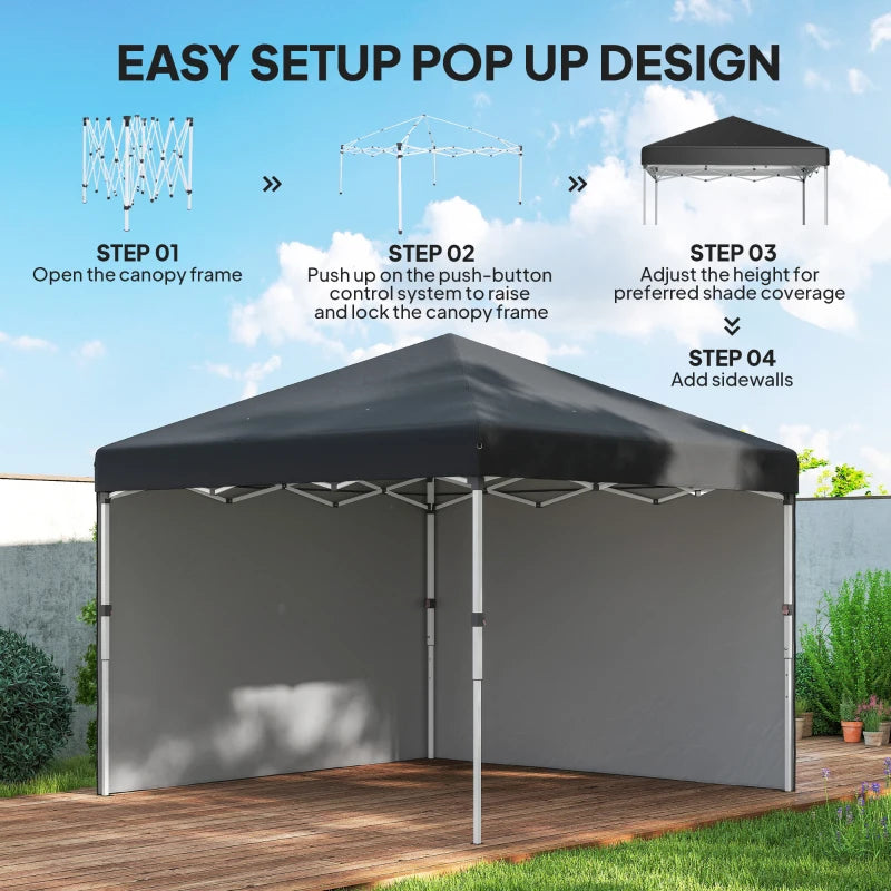 10' x 10' Pop Up Canopy with Sidewalls, Roller Bag, Height Adjustable Instant Tent for Outdoor, Garden, Patio, Black