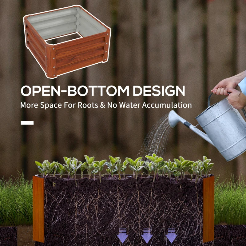 2' x 2' x 1' 2-Pieces Raised Garden Bed w/ Galvanised Steel Frame for Vegetables Flowers Herbs, Dark Brown Wood Effect